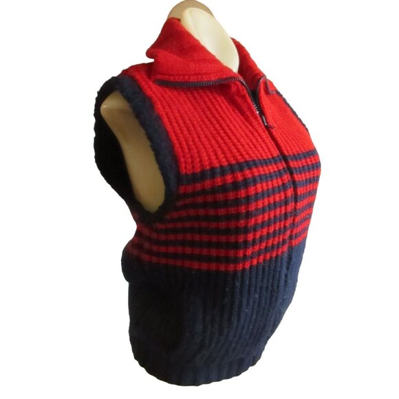 Medium Vintage Women's Knit Vest Jacket 1990's The Italian Mob Red/Blue Thick M - Picture 6 of 9
